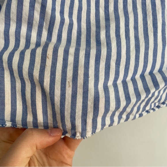 Trovata Birds of Paradise Carla High Neck Blouse Blue White Striped Top XS - Picture 15 of 15